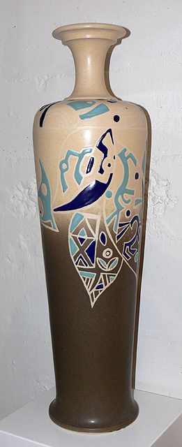 Tall Fade Vase with Blue Designs